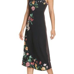 Flower Embroidered Midi Dress In Retro Flower